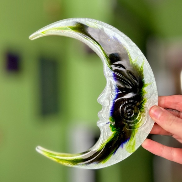 Whimsigoth Encased Feather In Resin Celestial Boho Crescent Moon Accent Art - Picture 6 of 7